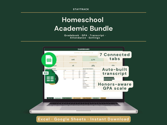 Homeschool Transcript & Gradebook — GPA Calculator + Attendance Tracker (Google Sheets & Excel)