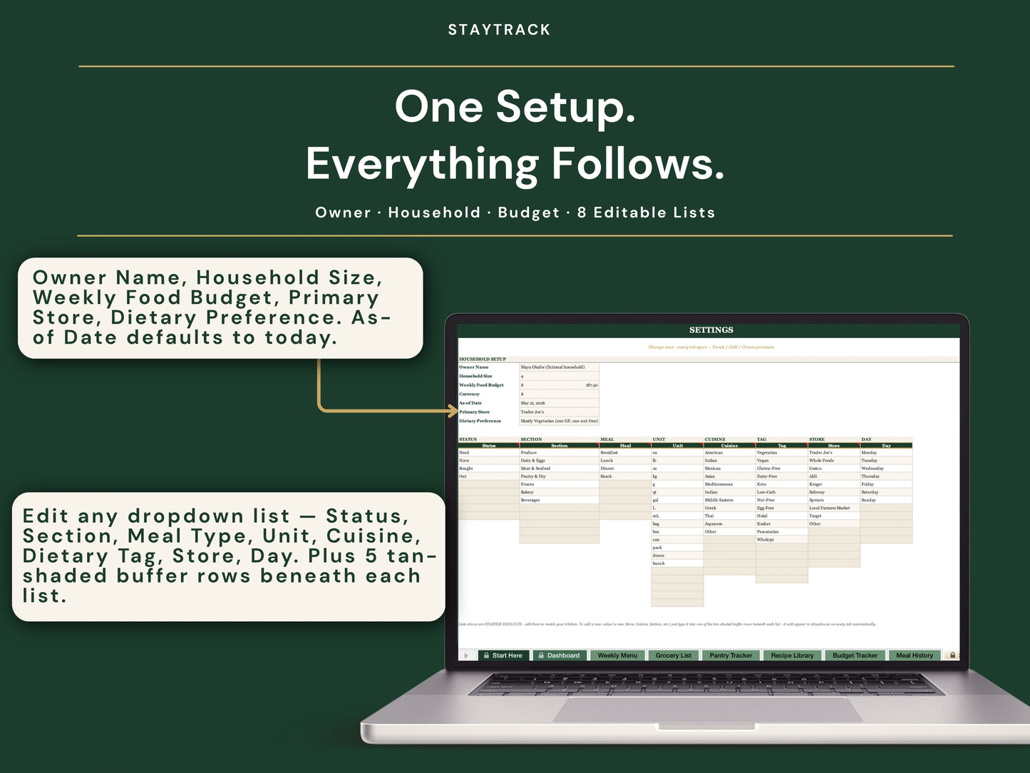 Meal Planner Spreadsheet — Weekly Menu, Auto Grocery List, Recipe Library & Budget (Google Sheets & Excel)