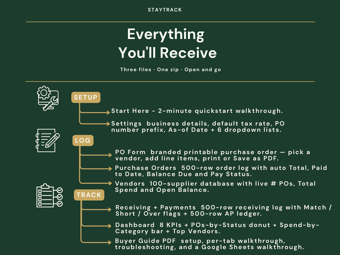 Purchase Order & Vendor Tracker Spreadsheet — Branded POs, Receiving & Payments (Google Sheets & Excel)
