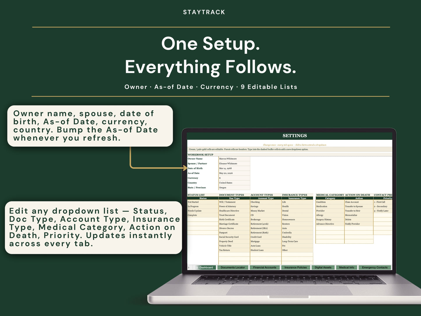 Emergency Binder Spreadsheet — Documents, Accounts, Medical & Final Wishes (Google Sheets & Excel)