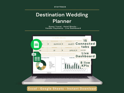 Destination Wedding Planner Spreadsheet — Travel, Hotels, Vendors & Budget in USD (Google Sheets & Excel)