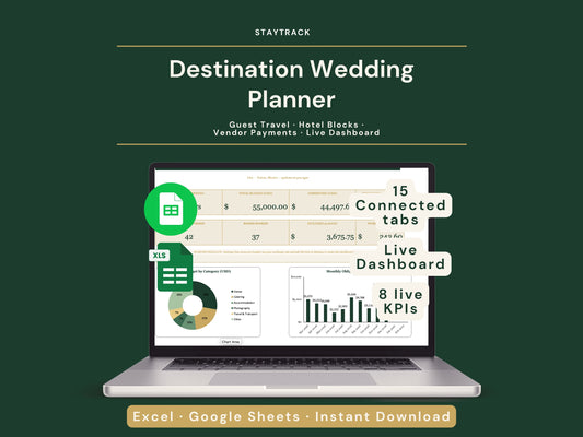 Destination Wedding Planner Spreadsheet — Travel, Hotels, Vendors & Budget in USD (Google Sheets & Excel)