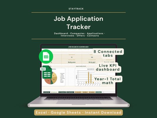 Job Application Tracker Spreadsheet — Applications, Interviews, Offers & Contacts (Google Sheets & Excel)