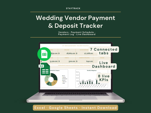 Wedding Vendor & Payment Tracker — Contracts, Deposits & Payment Schedule (Google Sheets & Excel)