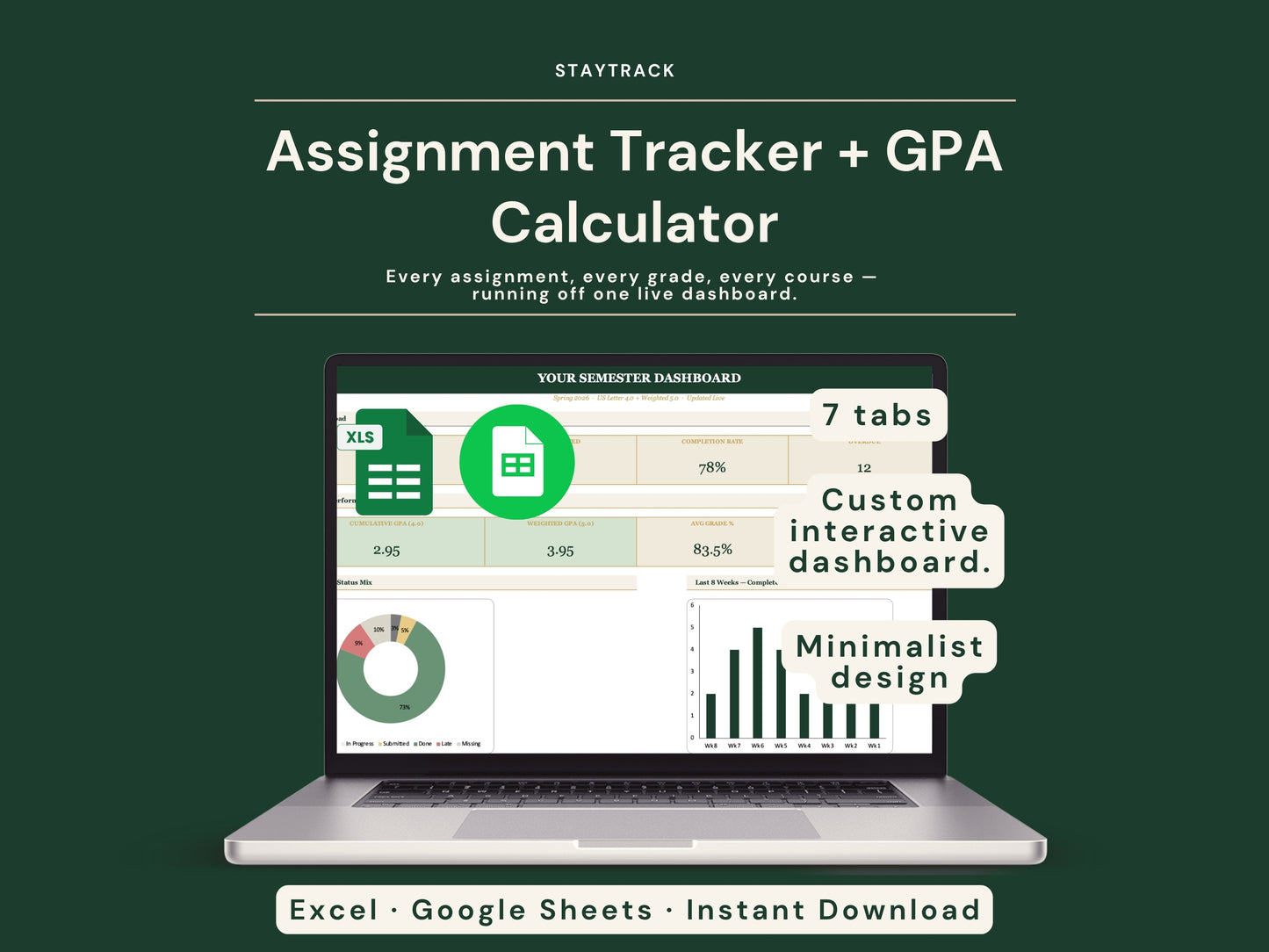 Assignment Tracker & GPA Calculator Spreadsheet — Grades, Deadlines & Live GPA (Google Sheets & Excel)