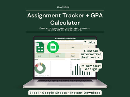 Assignment Tracker & GPA Calculator Spreadsheet — Grades, Deadlines & Live GPA (Google Sheets & Excel)