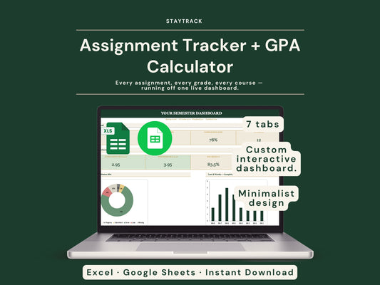 Assignment Tracker & GPA Calculator Spreadsheet — Grades, Deadlines & Live GPA (Google Sheets & Excel)