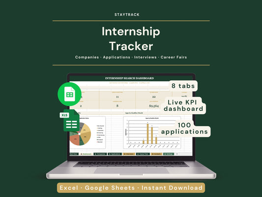 Internship Tracker Spreadsheet — Applications, Interviews & Career Fairs (Google Sheets & Excel)