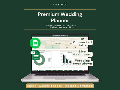 Complete Wedding Planner Spreadsheet — Budget, Guest List, Seating, Timeline & 12-Month Checklist (Google Sheets & Excel)
