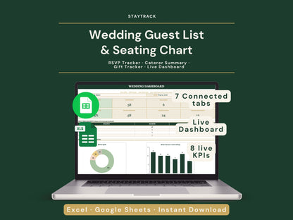 Wedding Guest List & Seating Chart Template — RSVP, Meal & Gift Tracker (Google Sheets & Excel)