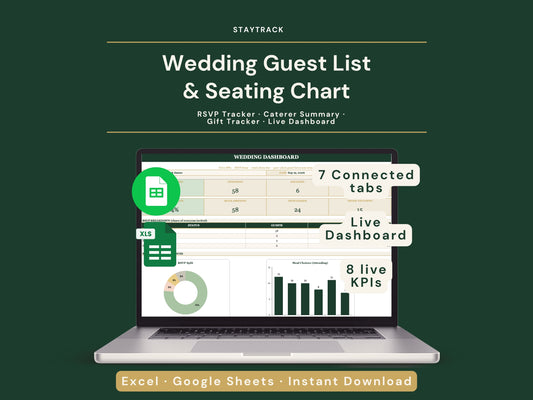 Wedding Guest List & Seating Chart Template — RSVP, Meal & Gift Tracker (Google Sheets & Excel)
