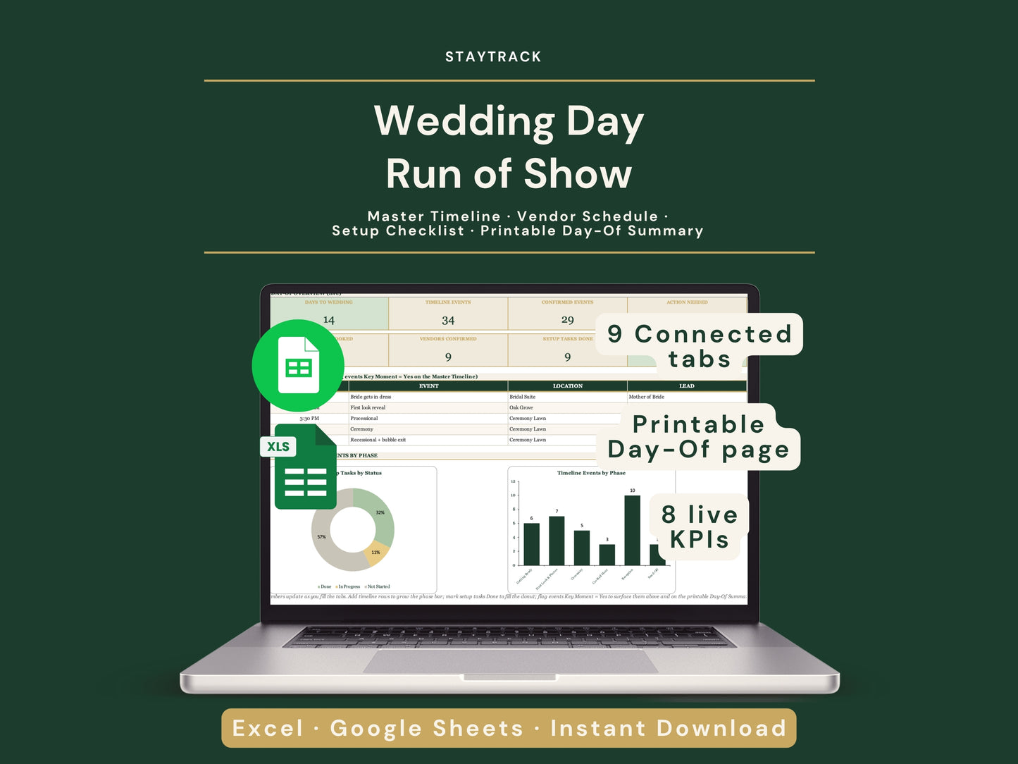 Wedding Day Timeline Template — Run of Show, Vendor Schedule & Printable Day-Of Summary (Google Sheets & Excel)