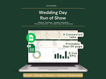 Wedding Day Timeline Template — Run of Show, Vendor Schedule & Printable Day-Of Summary (Google Sheets & Excel)