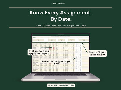 Assignment Tracker & GPA Calculator Spreadsheet — Grades, Deadlines & Live GPA (Google Sheets & Excel)