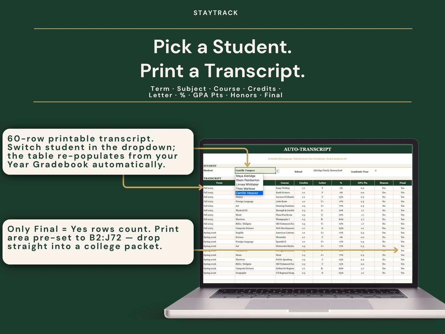 Homeschool Transcript & Gradebook — GPA Calculator + Attendance Tracker (Google Sheets & Excel)