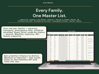 Homeschool Co-op Planner — Roster, Classes, Enrollment, Volunteer & Dues Tracker (Google Sheets & Excel)