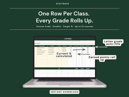 Assignment Tracker & GPA Calculator Spreadsheet — Grades, Deadlines & Live GPA (Google Sheets & Excel)