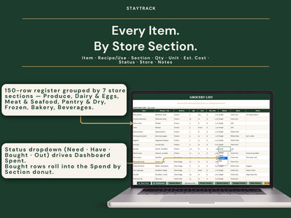 Meal Planner Spreadsheet — Weekly Menu, Auto Grocery List, Recipe Library & Budget (Google Sheets & Excel)