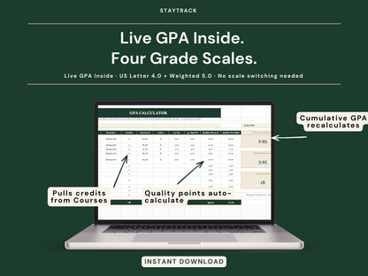 Assignment Tracker & GPA Calculator Spreadsheet — Grades, Deadlines & Live GPA (Google Sheets & Excel)