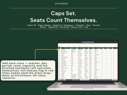 Homeschool Co-op Planner — Roster, Classes, Enrollment, Volunteer & Dues Tracker (Google Sheets & Excel)