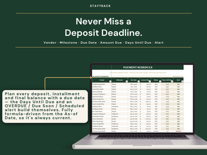 Wedding Vendor & Payment Tracker — Contracts, Deposits & Payment Schedule (Google Sheets & Excel)