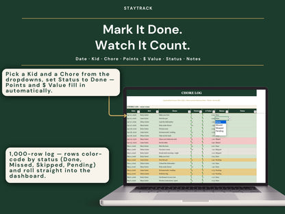 Family Chore Chart & Allowance Tracker — Points, Rewards & Leaderboard (Google Sheets & Excel)