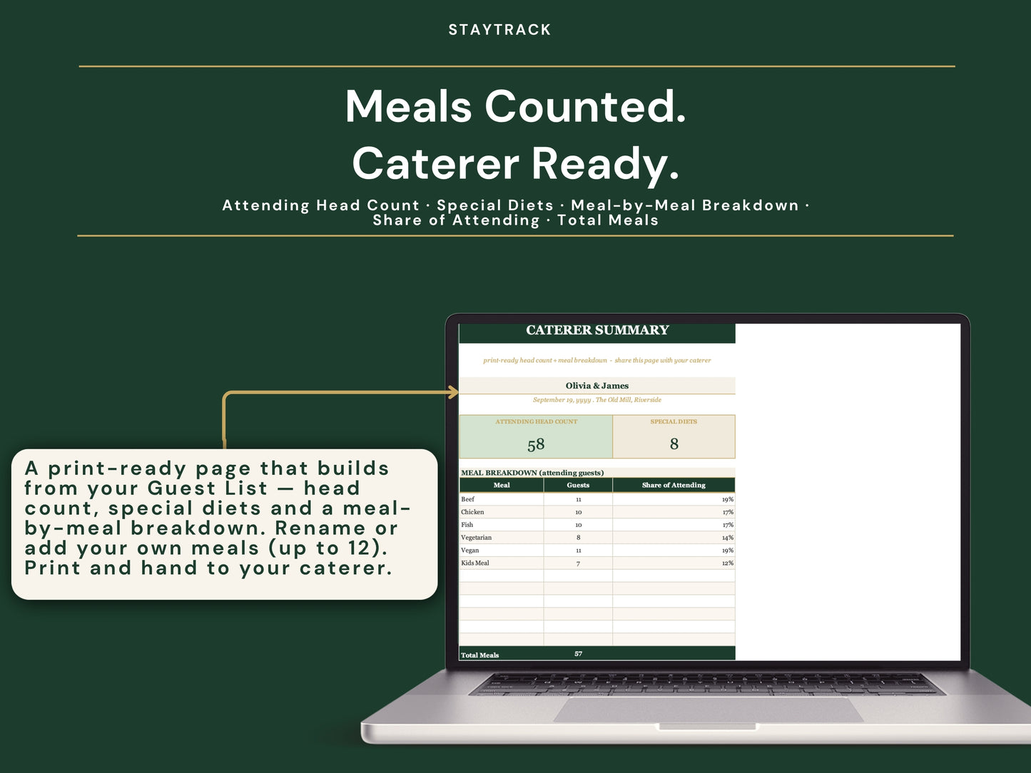 Wedding Guest List & Seating Chart Template — RSVP, Meal & Gift Tracker (Google Sheets & Excel)