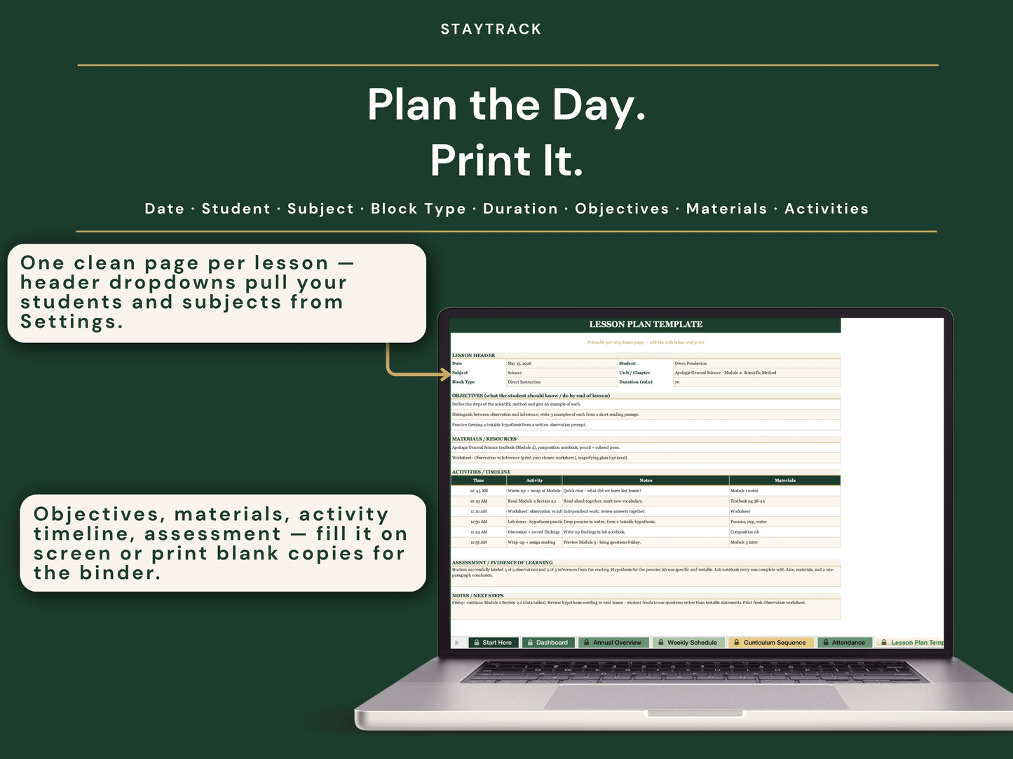 Homeschool Planner — Year-at-a-Glance, Weekly Schedule & Lesson Plans (Google Sheets & Excel)