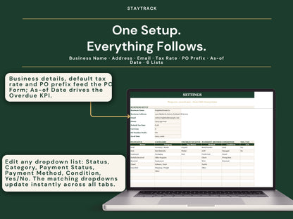 Purchase Order & Vendor Tracker Spreadsheet — Branded POs, Receiving & Payments (Google Sheets & Excel)