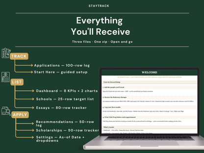 College Application Tracker Spreadsheet — Schools, Deadlines, Essays & Scholarships (Google Sheets & Excel)