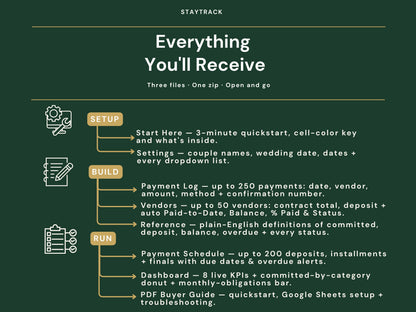 Wedding Vendor & Payment Tracker — Contracts, Deposits & Payment Schedule (Google Sheets & Excel)