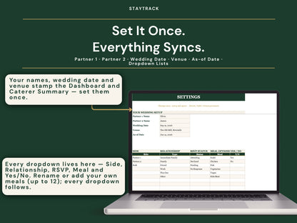 Wedding Guest List & Seating Chart Template — RSVP, Meal & Gift Tracker (Google Sheets & Excel)