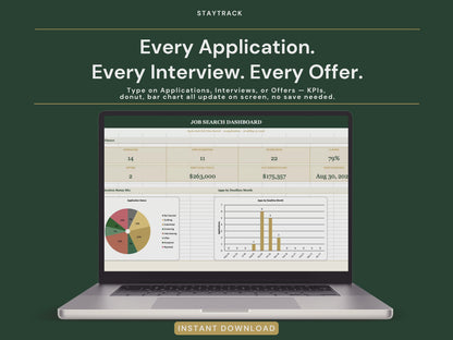 Job Application Tracker Spreadsheet — Applications, Interviews, Offers & Contacts (Google Sheets & Excel)