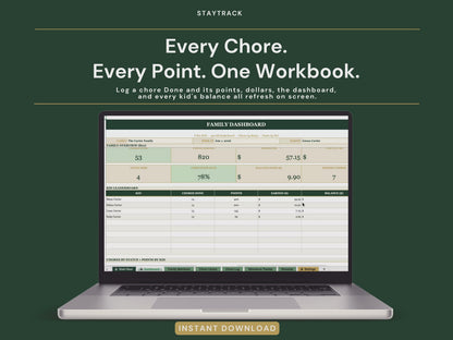 Family Chore Chart & Allowance Tracker — Points, Rewards & Leaderboard (Google Sheets & Excel)