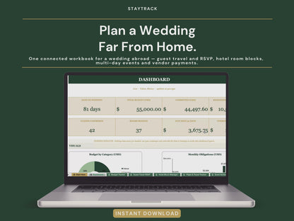 Destination Wedding Planner Spreadsheet — Travel, Hotels, Vendors & Budget in USD (Google Sheets & Excel)