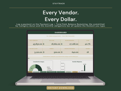 Wedding Vendor & Payment Tracker — Contracts, Deposits & Payment Schedule (Google Sheets & Excel)